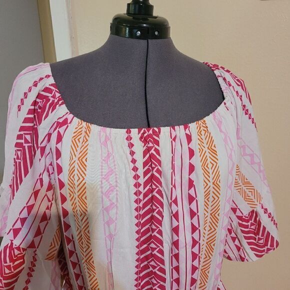 Emily Wonder NWT Pink Ruffle Elastic Geometric Print Casual Dress 1X - Picture 7 of 11